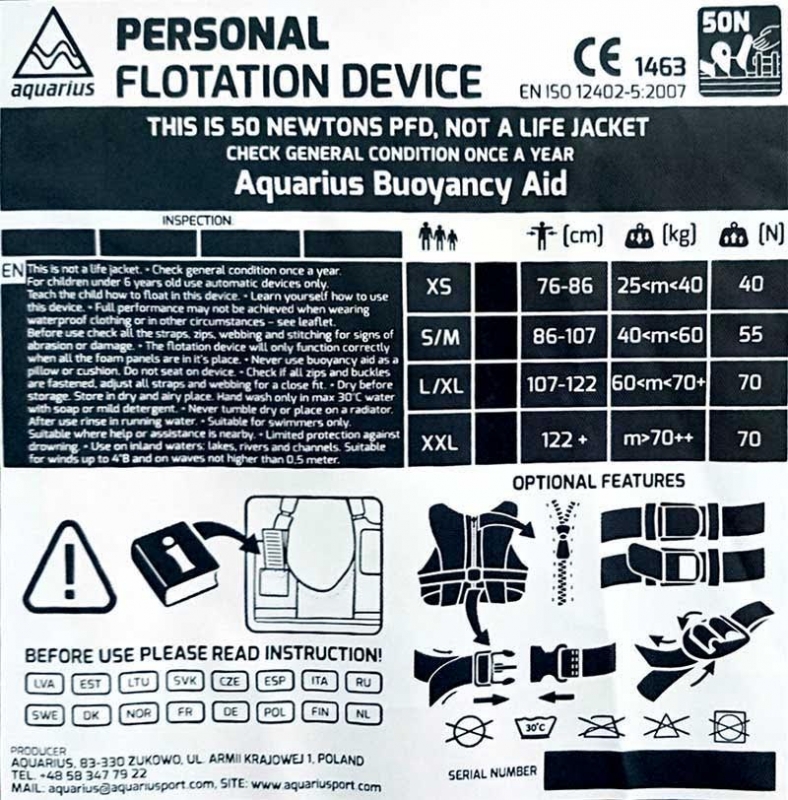 Sigurnosni prsluk Aquarius MQ PRO L/XL 70N Crveni